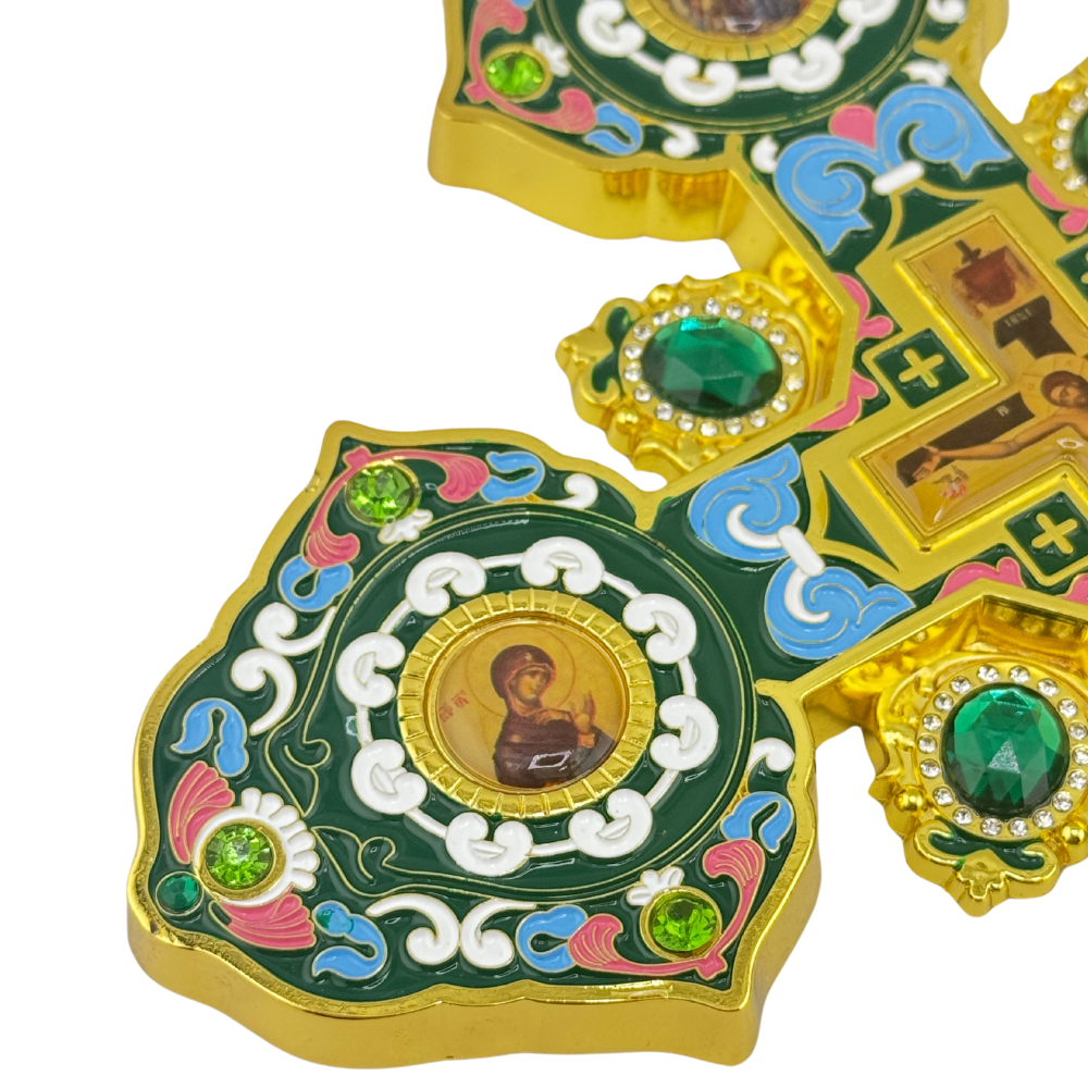 Orthodox Altar Cross In Gilding With Colored Enamel (Stand Optional) Orthodox Altar Cross In Gilding With Colored Enamel (Stand Optional)